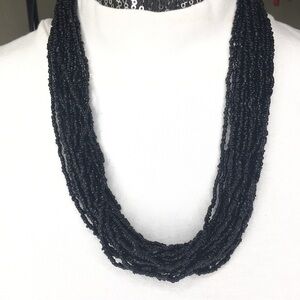Vintage 19 strand glass seed bead black necklace 22"